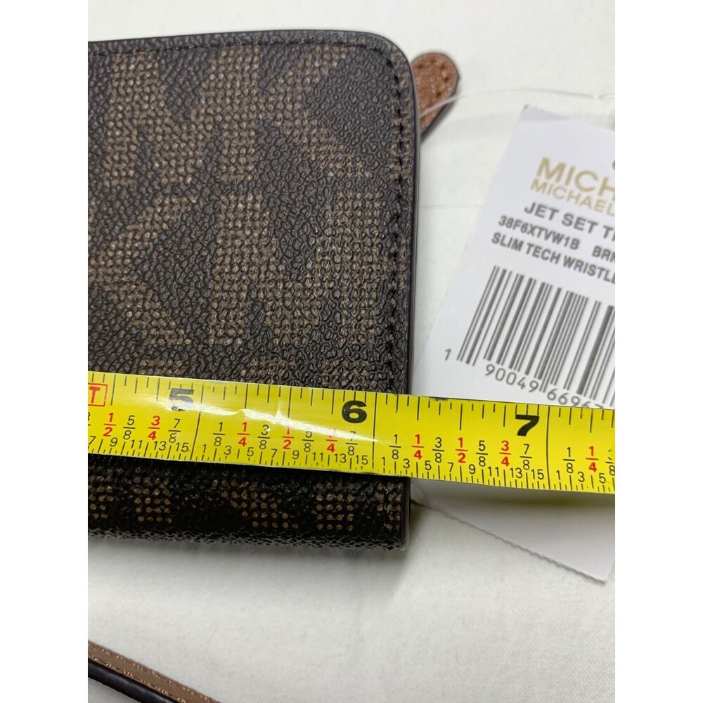 Michael Kors Jet Set Saffiano Leather Tech Phone Wristlet Wallet Brown Luggage - Picture 4 of 6